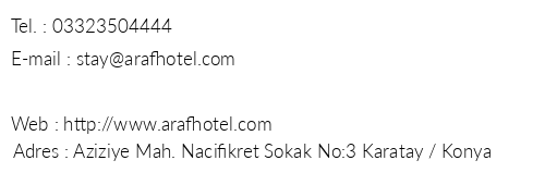 Hotel Araf telefon numaralar, faks, e-mail, posta adresi ve iletiim bilgileri